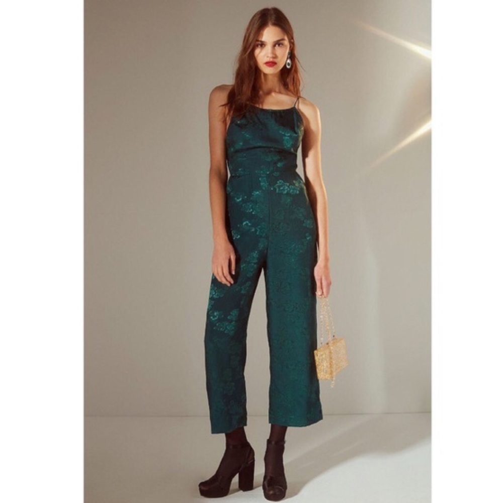 Urban Outfitters Women's Green Lily Jacquard Lace-up Jumpsuit